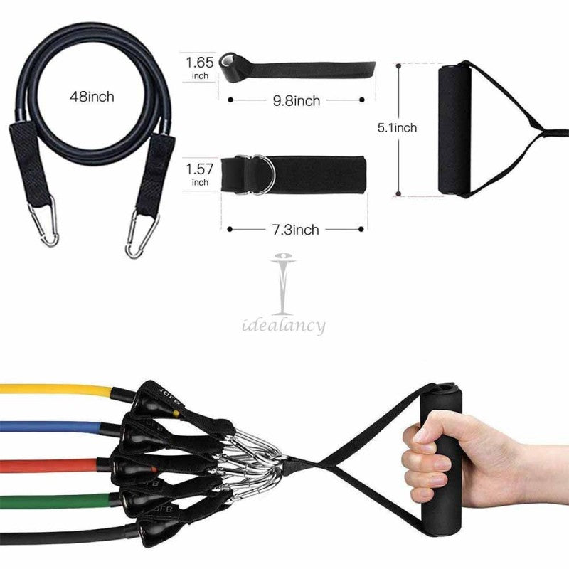 11 Pcs Fitness Power Resistance Bands Set