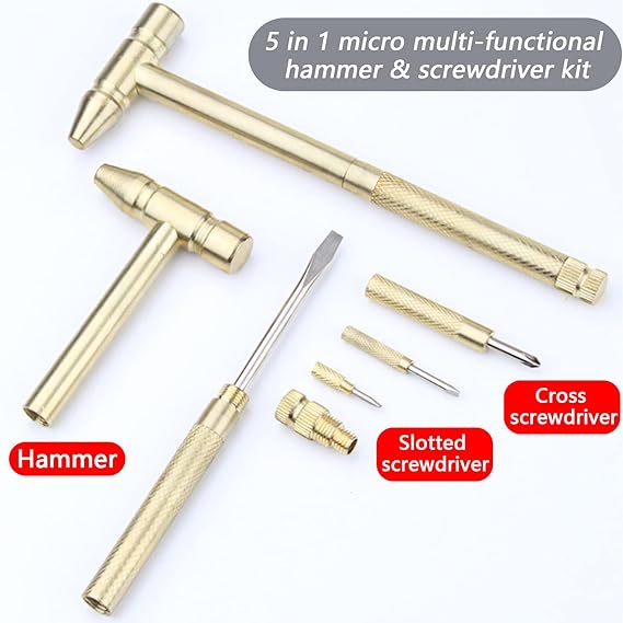5 in 1 Micro Mini Multifunction Multi Brass Hammer 3 kinds Screwdriver Bits Tool