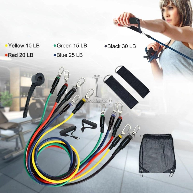 11 Pcs Fitness Power Resistance Bands Set
