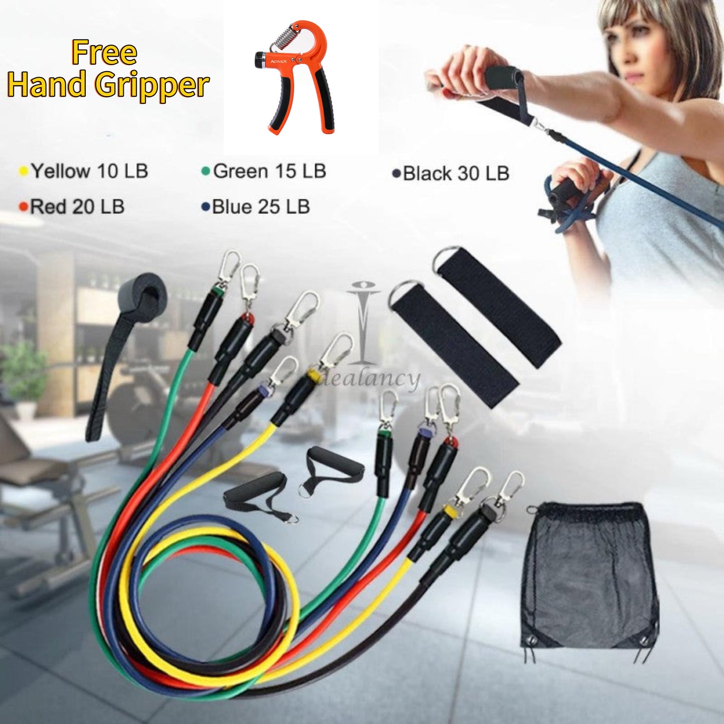 11 Pcs Fitness Power Resistance Bands Set