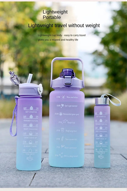 Sports Water Bottles 3 Pcs Set Portable with Motivational Time Marker & Leak Proof