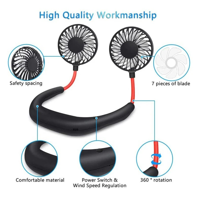 Portable Hanging Neck Fan USB recharging