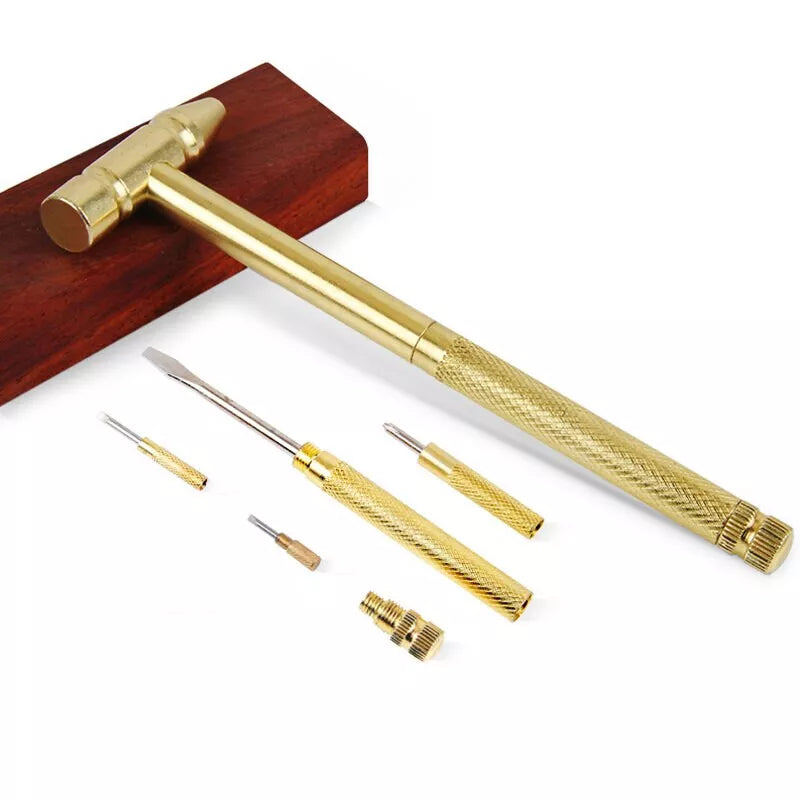 5 in 1 Micro Mini Multifunction Multi Brass Hammer 3 kinds Screwdriver Bits Tool
