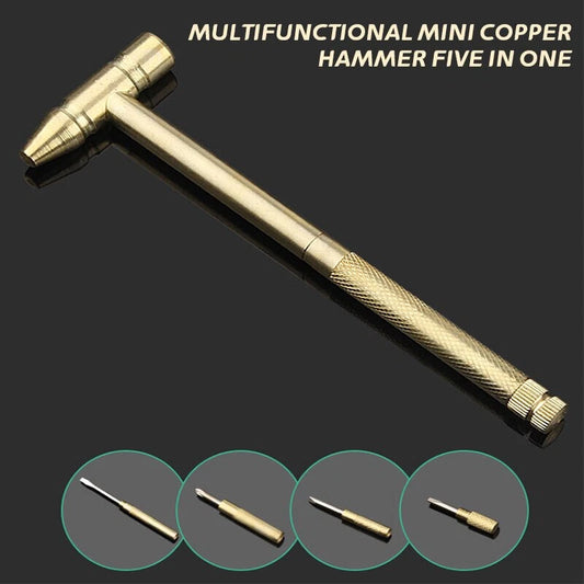 5 in 1 Micro Mini Multifunction Multi Brass Hammer 3 kinds Screwdriver Bits Tool