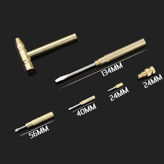 5 in 1 Micro Mini Multifunction Multi Brass Hammer 3 kinds Screwdriver Bits Tool