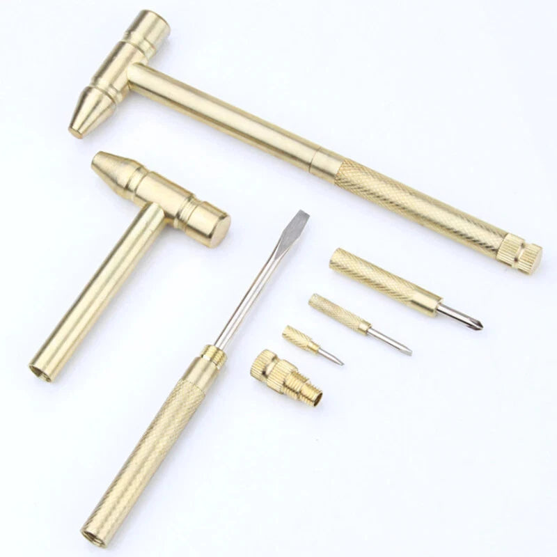 5 in 1 Micro Mini Multifunction Multi Brass Hammer 3 kinds Screwdriver Bits Tool